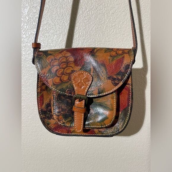 Patricia Nash Floral Leather Crossbody Bag - Red and Brown - Picture 1 of 7